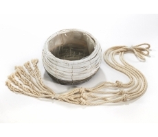 Blumenampel Chipwood rund grau weiß Blumenampel Chipwood rund grau weiß