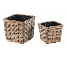 Pflanzkorb Rattan eckig Folie S/2 Pflanzkorb Rattan eckig Folie S/2