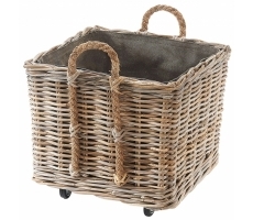 Rattankorb eckig mit Rollen und Henkeln Rattankorb eckig mit Rollen und Henkeln