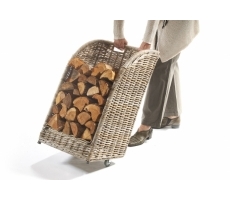 Kaminholzwagen Rattan kubu grey mit Lein