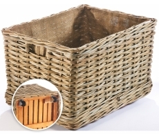 Rattankorb eckig mit Rollen und Leinen Rattankorb eckig mit Rollen und Leinen