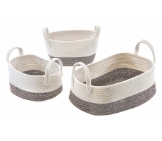 Baumwollkorb oval beige weiß S/3