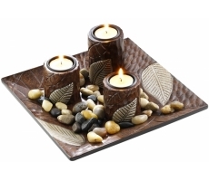 Dekoschale mit drei Kerzenhaltern Dekoschale mit drei Kerzenhaltern