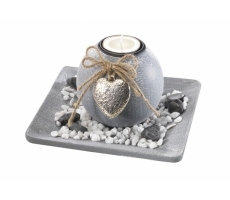 Dekoschale m. 1 Kerzenhalter grau Dekoschale m. 1 Kerzenhalter grau