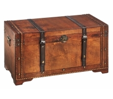 Holztruhe TROVE klein Leder u. Holz